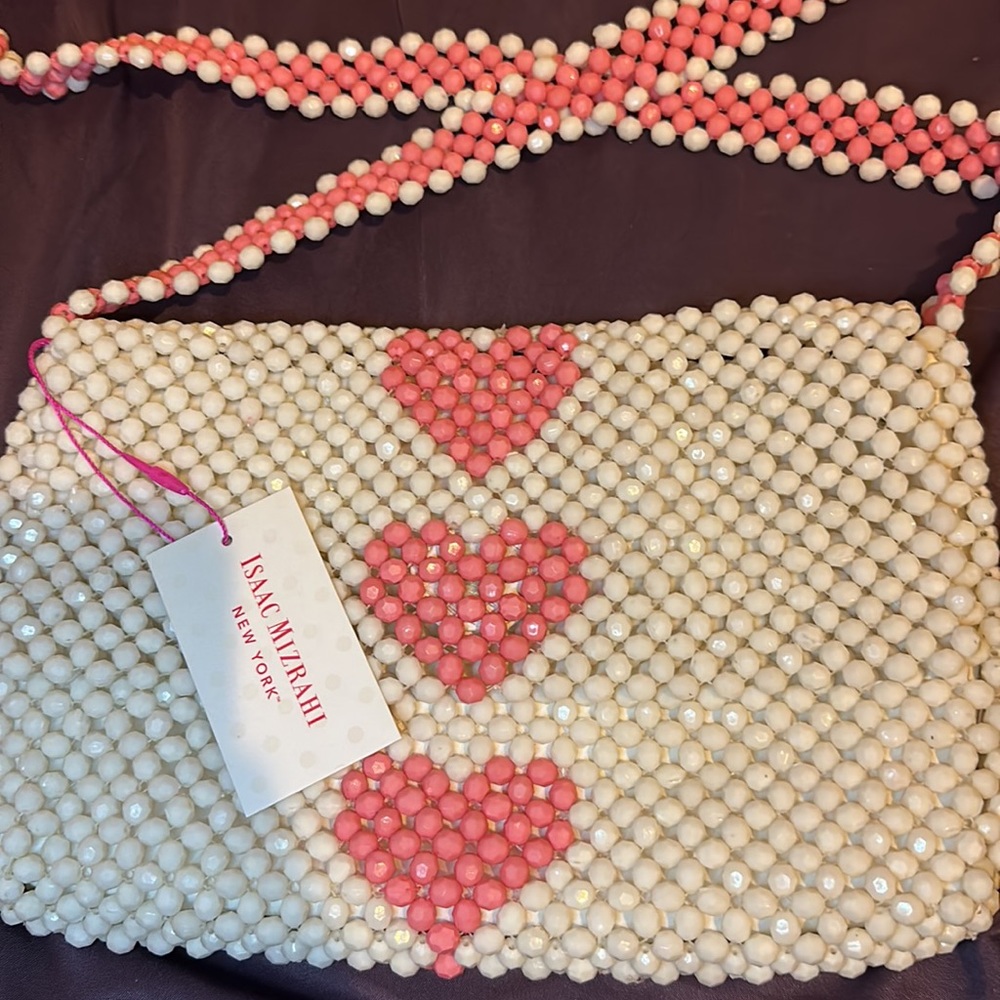 NWT Isaac Mizrahi Beaded Bag With Hearts - Picture 2 of 8